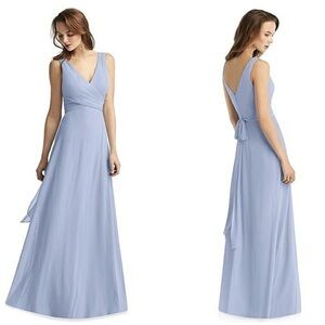 NWT Thread Dessy Group Lux Chiffon Layla Maxi Dress Gown Size 16 Sky Blue TH012